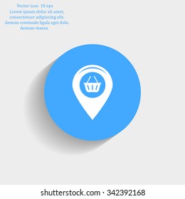 Map pointer with a shopping cart symbol
