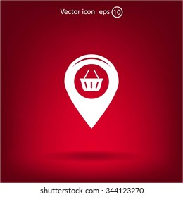 Map pointer with a shopping cart symbol