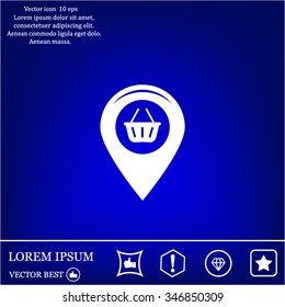Map pointer with a shopping cart symbol