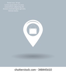Map pointer with a shopping cart symbol