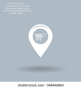 Map pointer with a shopping cart symbol