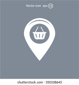 Map pointer with a shopping cart symbol