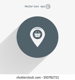 Map pointer with a shopping cart symbol