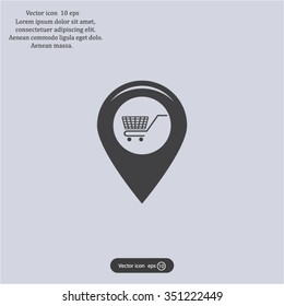 Map pointer with a shopping cart symbol