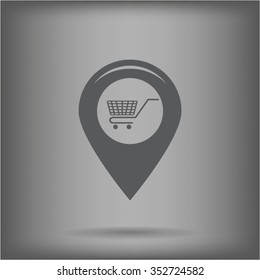 Map pointer with a shopping cart symbol