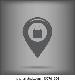 Map pointer with a shopping cart symbol