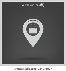 Map pointer with a shopping cart symbol