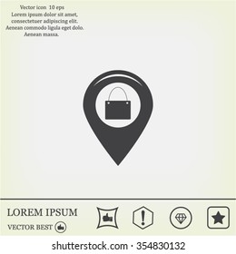 Map pointer with a shopping cart symbol