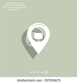 Map pointer with a shopping cart symbol
