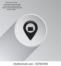 Map pointer with a shopping cart symbol