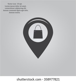 Map pointer with a shopping cart symbol