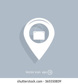 Map pointer with a shopping cart symbol