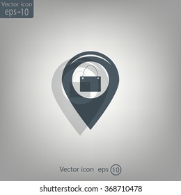 Map pointer with a shopping cart symbol