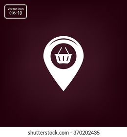 Map pointer with a shopping cart symbol