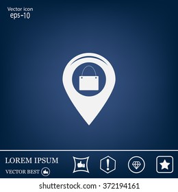 Map pointer with a shopping cart symbol