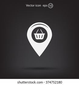 Map pointer with a shopping cart symbol