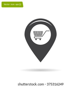Map pointer with a shopping cart symbol
