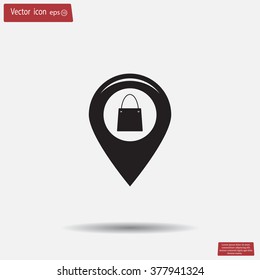 Map pointer with a shopping cart symbol