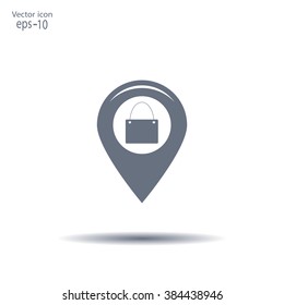 Map pointer with a shopping cart symbol