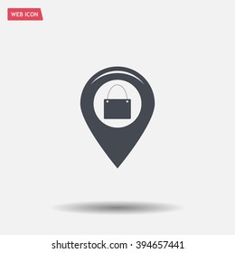 Map pointer with a shopping cart symbol