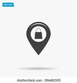 Map pointer with a shopping cart symbol
