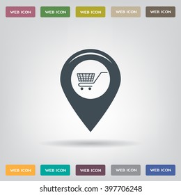 Map pointer with a shopping cart symbol