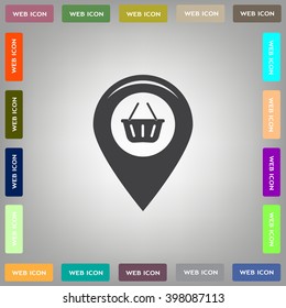 Map pointer with a shopping cart symbol