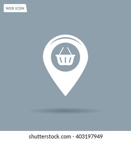 Map pointer with a shopping cart symbol