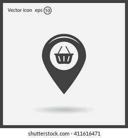 Map pointer with a shopping cart symbol