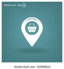 Map pointer with a shopping cart symbol