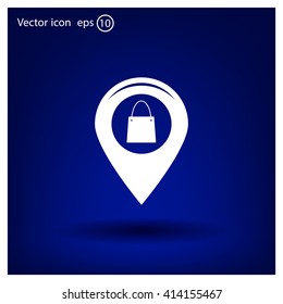 Map pointer with a shopping cart symbol