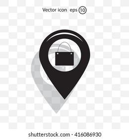 Map pointer with a shopping cart symbol