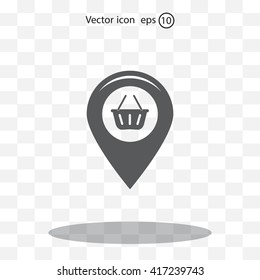 Map pointer with a shopping cart symbol