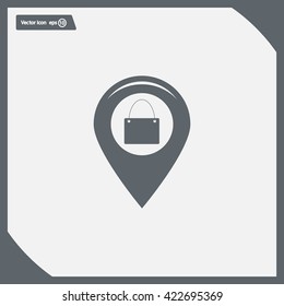 Map pointer with a shopping cart symbol