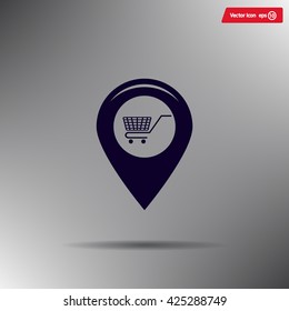 Map pointer with a shopping cart symbol