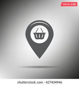 Map pointer with a shopping cart symbol