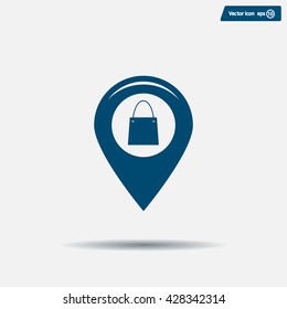 Map pointer with a shopping cart symbol