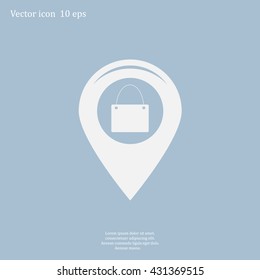 Map pointer with a shopping cart symbol