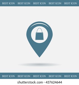 Map pointer with a shopping cart symbol
