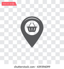 Map pointer with a shopping cart symbol