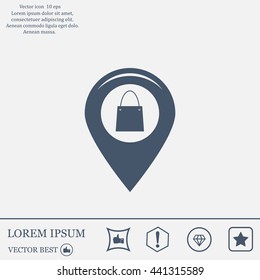 Map pointer with a shopping cart symbol