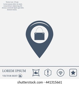 Map pointer with a shopping cart symbol