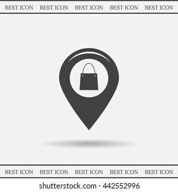 Map pointer with a shopping cart symbol