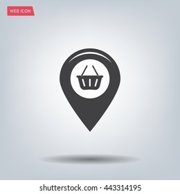 Map pointer with a shopping cart symbol