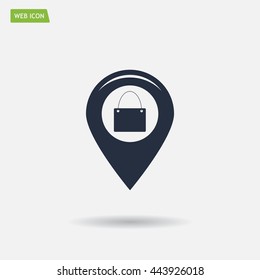 Map pointer with a shopping cart symbol