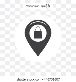 Map pointer with a shopping cart symbol