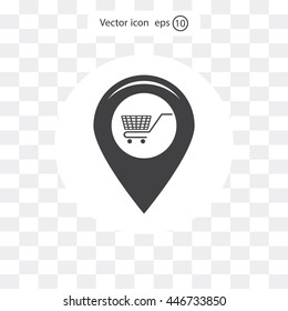 Map pointer with a shopping cart symbol