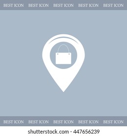 Map pointer with a shopping cart symbol