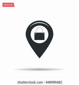 Map pointer with a shopping cart symbol