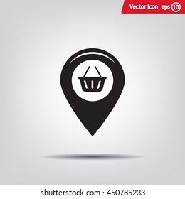 Map pointer with a shopping cart symbol